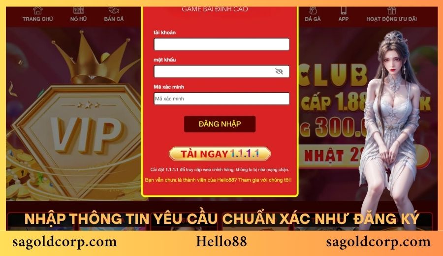 Đăng nhập Hello88 yêu cầu người chơi nhập đầy đủ thông tin được yêu cầu